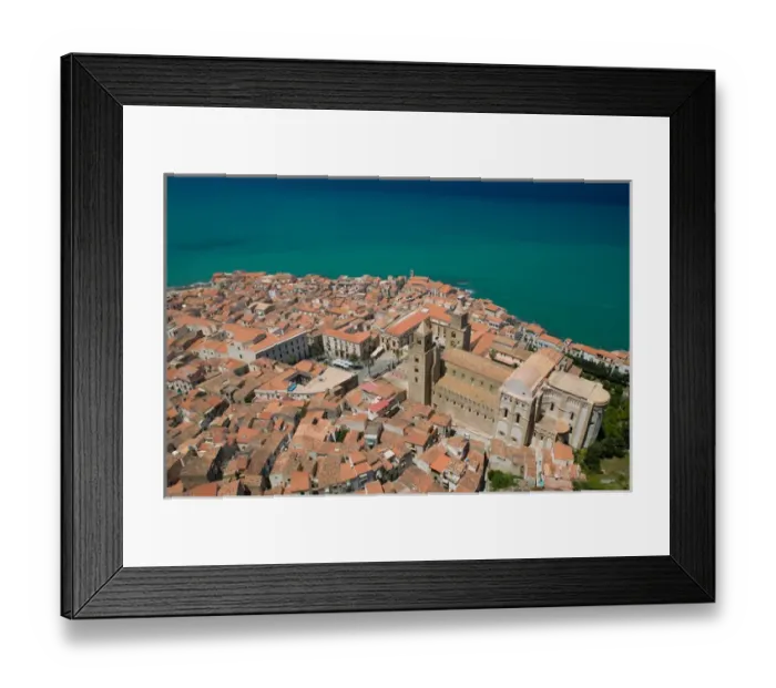 Framed Print : Italy, Sicily, Cefalu, Town with 13th century Duomo from La Rocca Mountain Framed Print : Italy, Sicily, Cefalu, Town with 13th century Duomo from La Rocca Mountain