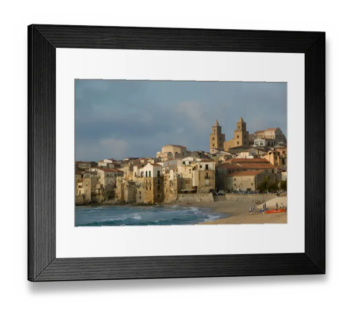 Framed Print : Italy, Sicily, Cefalu, View with Duomo from Beach Framed Print : Italy, Sicily, Cefalu, View with Duomo from Beach