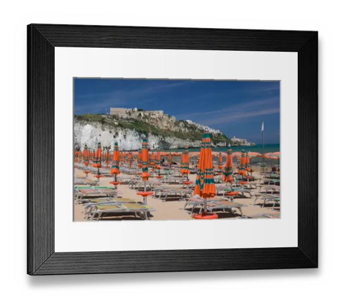 Framed Print : Italy, Puglia, Promontorio del Gargano, Vieste, Spiaggia del Castello Beach & Town