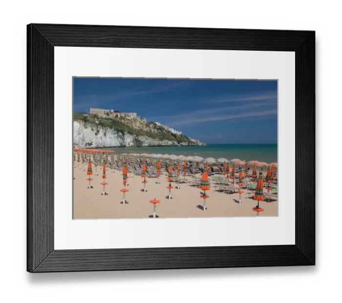 Framed Print : Italy, Puglia, Promontorio del Gargano, Vieste, Spiaggia del Castello Beach & Town