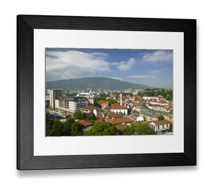 Framed Print : MACEDONIA, Skopje. Carsija Old Town- Overhead View  /  Morning