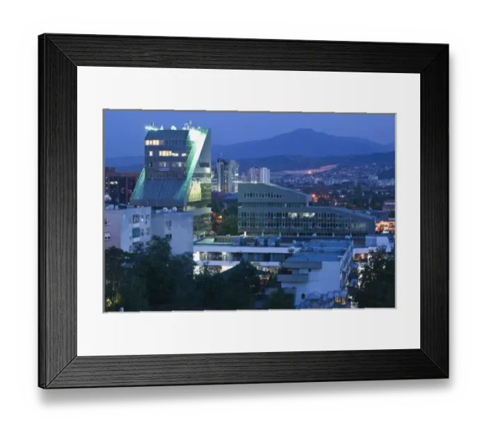 Framed Print : MACEDONIA, Skopje. Central Skopje Highrises  /  Evening