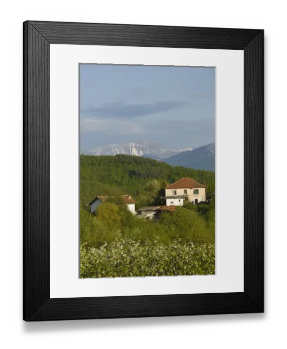 Framed Print : MACEDONIA, Svinista. Fruit Growing Village and Mountains Framed Print : MACEDONIA, Svinista. Fruit Growing Village and Mountains