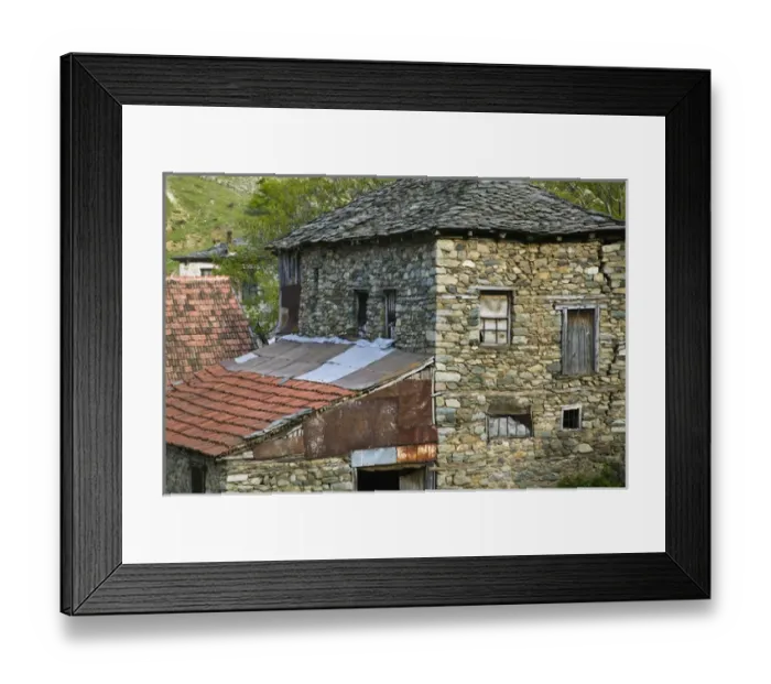 Framed Print : MACEDONIA, Pelister National Park, Maloviste Village. Old Vlach mountain village-houses
