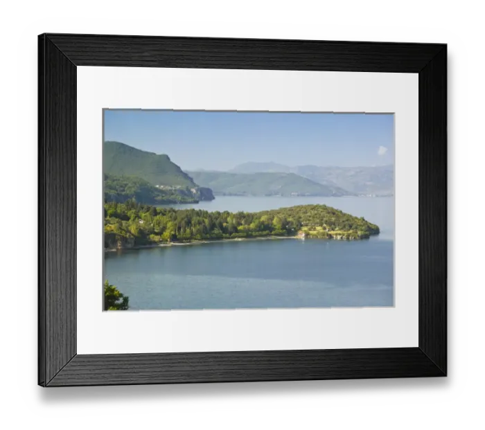 Framed Print : MACEDONIA, Pestani. Elevated view of Lake Ohrid by the Albanian Frontier Framed Print : MACEDONIA, Pestani. Elevated view of Lake Ohrid by the Albanian Frontier