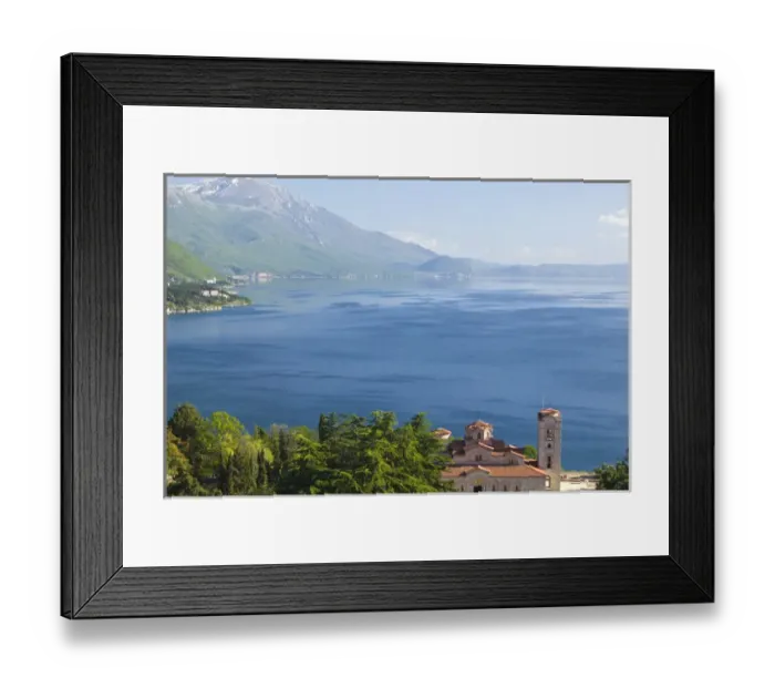 Framed Print : MACEDONIA, Ohrid. Sveti Kliment i Pantelejmon Church (new construction) on the shores