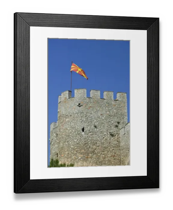 Framed Print : MACEDONIA, Ohrid. Car Samoils Castle Tower and Macedonian Flag