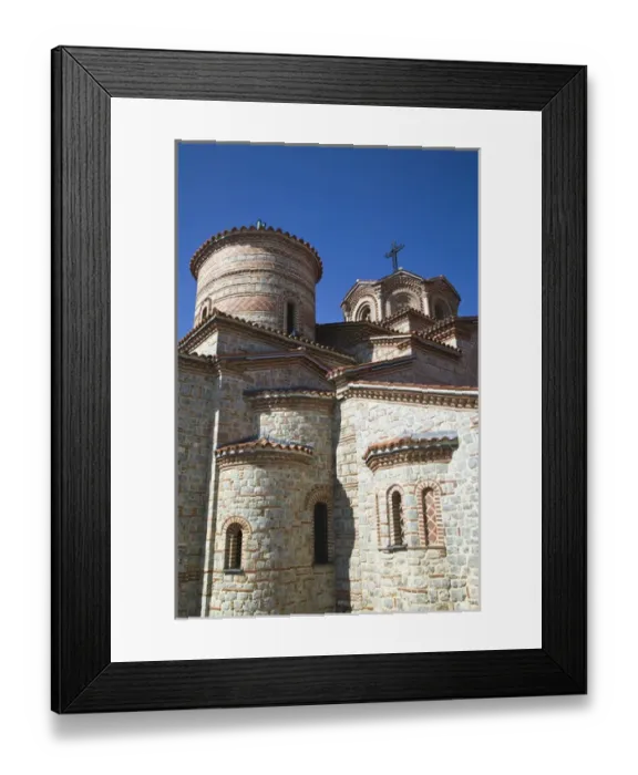 Framed Print : MACEDONIA, Ohrid. Morning View of newly built Sveti Kliment i Pantelejmon Church