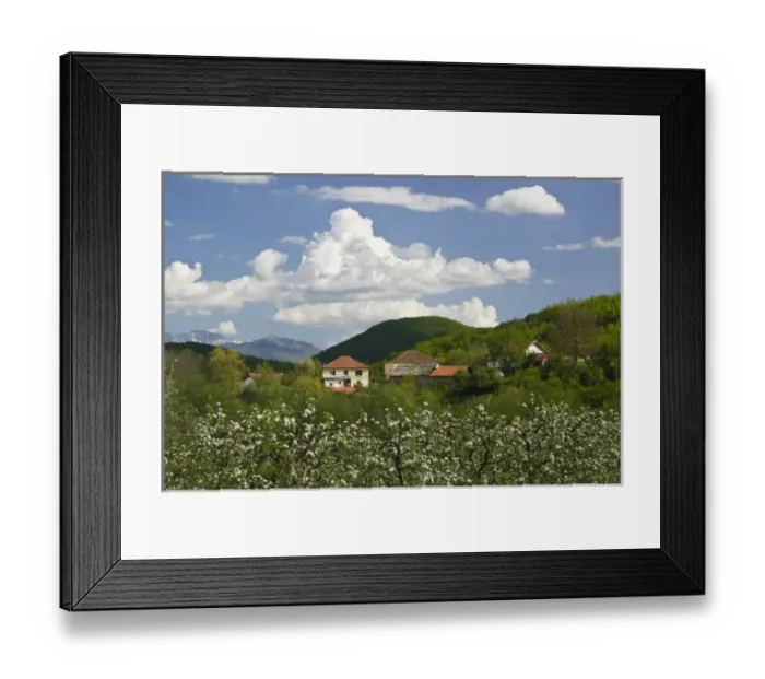 Framed Print : MACEDONIA, Svinista. Fruit Growing Village and Mountains