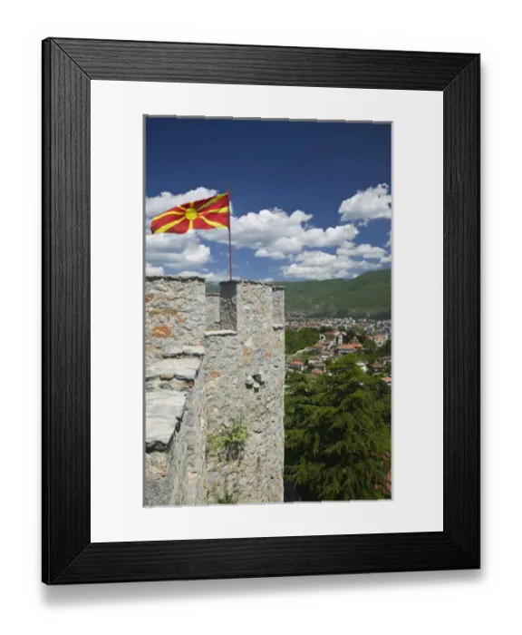 Framed Print : MACEDONIA, Ohrid. Car Samoils Castle Tower with Macedonian Flag