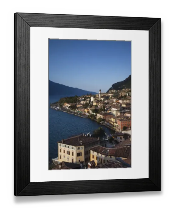 Framed Print : ITALY, Brescia Province, Limone sul Garda. Aerial town view, morning Framed Print : ITALY, Brescia Province, Limone sul Garda. Aerial town view, morning
