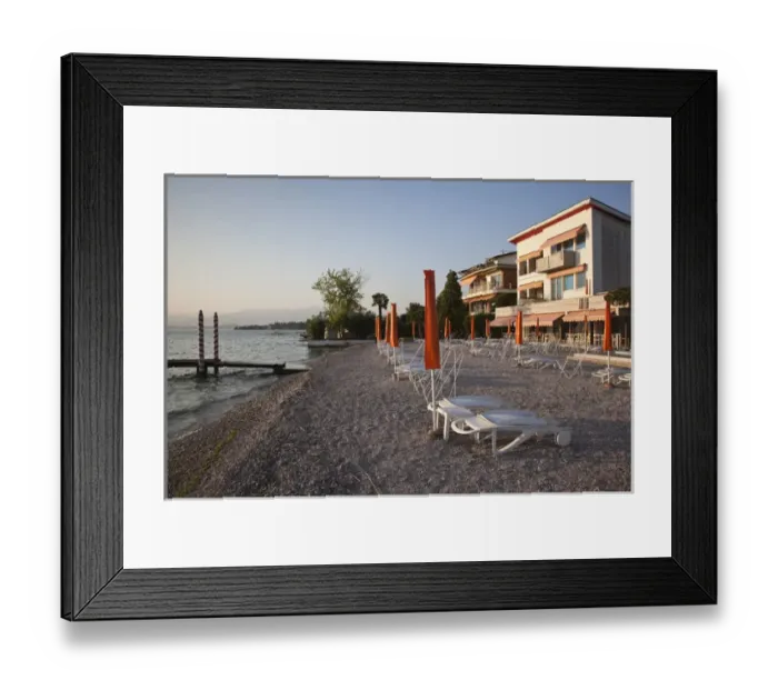 Framed Print : ITALY, Brescia Province, Sirmione. Lakeside beach, sunset Framed Print : ITALY, Brescia Province, Sirmione. Lakeside beach, sunset
