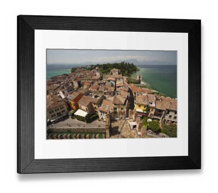 Framed Print : ITALY, Brescia Province, Sirmione. Town view from Castello Scaligero, b. 1250 Framed Print : ITALY, Brescia Province, Sirmione. Town view from Castello Scaligero, b. 1250