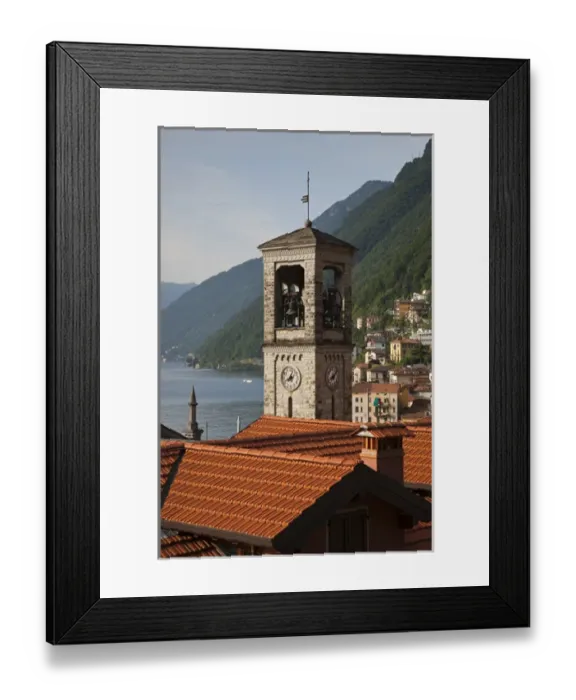 Framed Print : ITALY, Como Province, Argegno. Lake view with town church Framed Print : ITALY, Como Province, Argegno. Lake view with town church