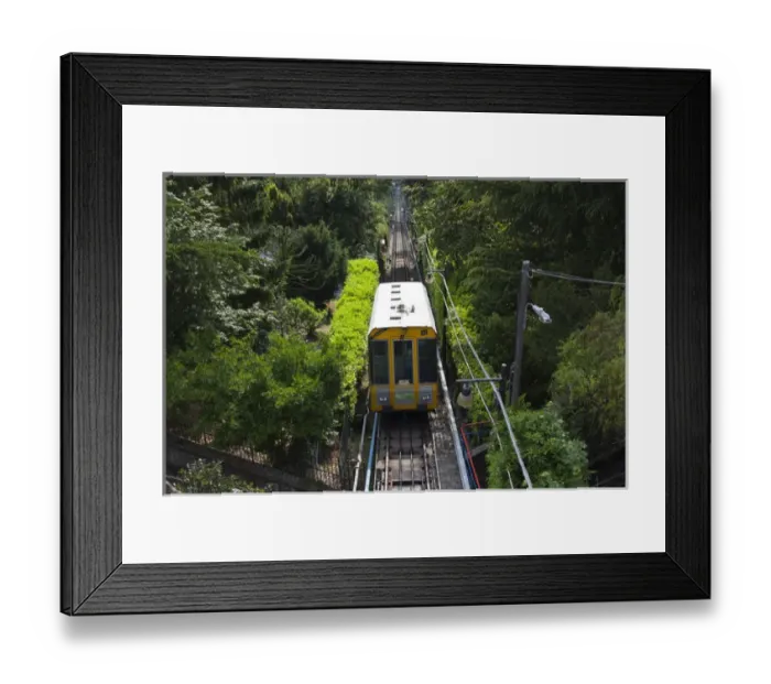 Framed Print : ITALY, Como Province, Brunate. Arrival view of the Como-Brunate Funicolare tram
