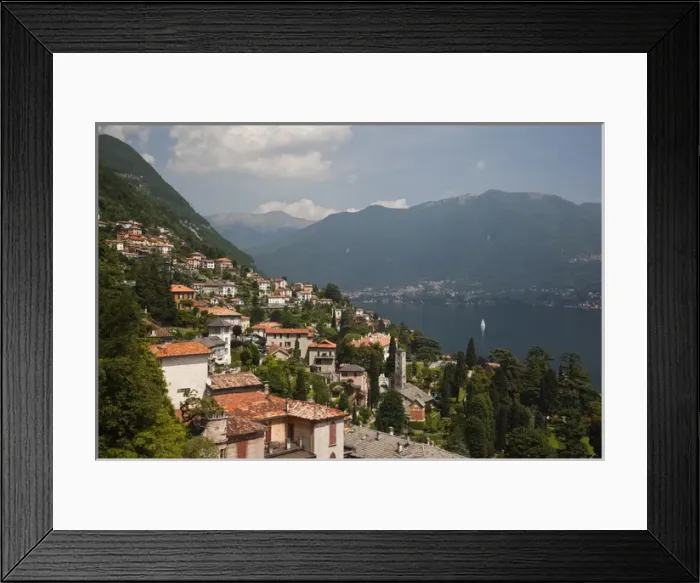 Framed Print : ITALY, Como Province, Moltrasio. Aerial town view