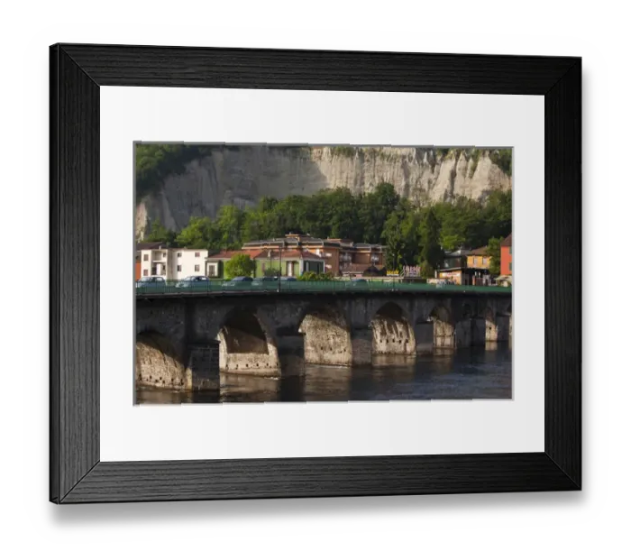 Framed Print : ITALY, Lecco Province, Lecco. Ponte Vecchio bridge, b. 1338, over the Adda River