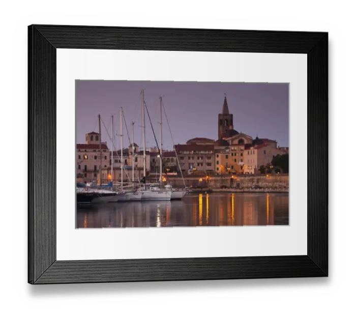Framed Print : ITALY, Sardinia, Alghero. City walls from the yacht marina, sunrise Framed Print : ITALY, Sardinia, Alghero. City walls from the yacht marina, sunrise