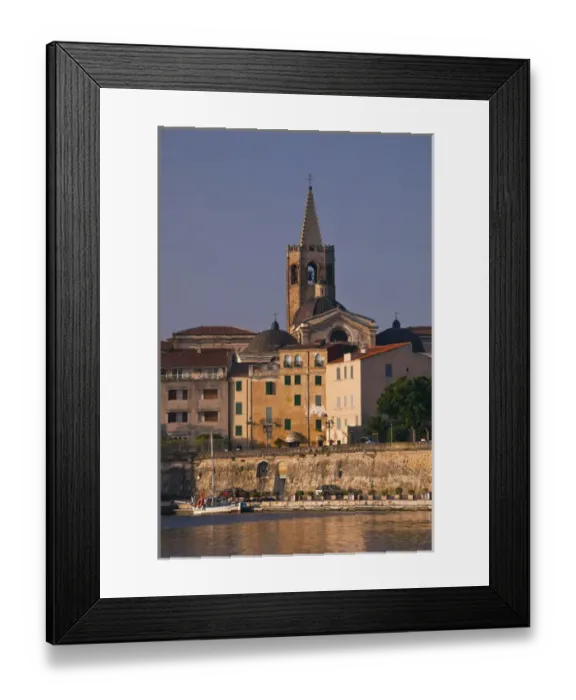 Framed Print : ITALY, Sardinia, Alghero. City walls from the yacht marina, sunrise