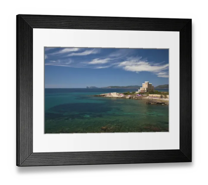 Framed Print : ITALY, Sardinia, Alghero. Rada di Alghero bay and Villa Las Tronas hotel