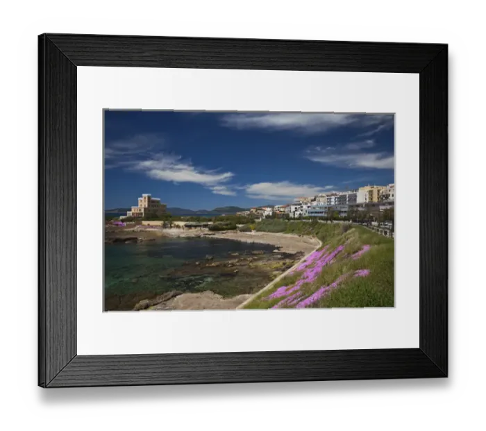 Framed Print : ITALY, Sardinia, Alghero. Rada di Alghero bay and Villa Las Tronas hotel