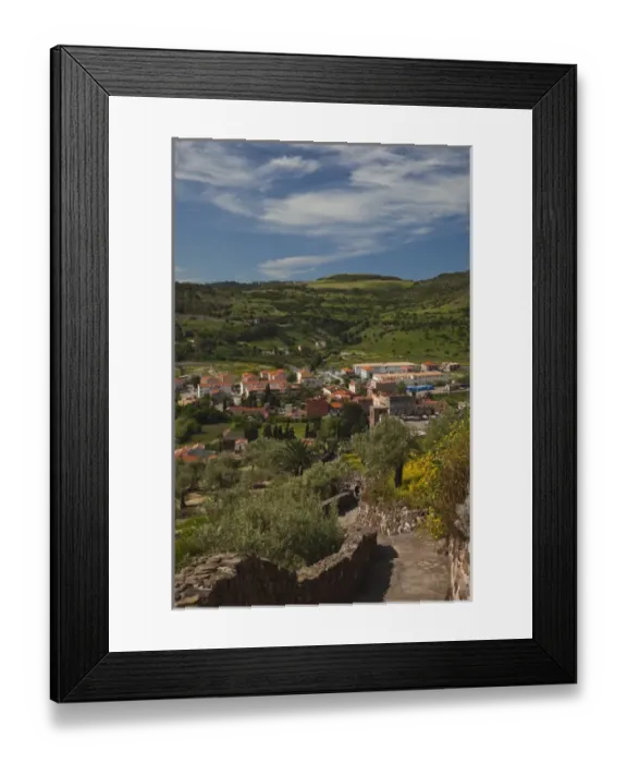 Framed Print : ITALY, Sardinia, Bosa. Town view from Castello Malaspina
