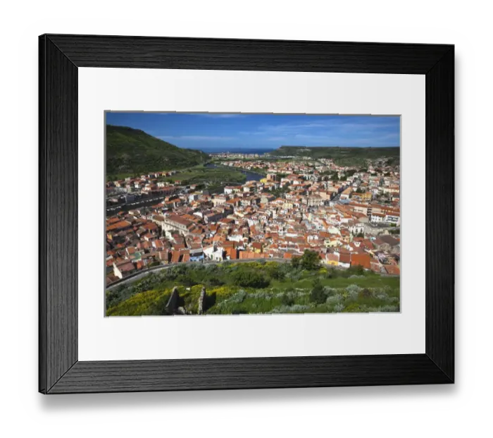 Framed Print : ITALY, Sardinia, Bosa. Town view from Castello Malaspina Framed Print : ITALY, Sardinia, Bosa. Town view from Castello Malaspina