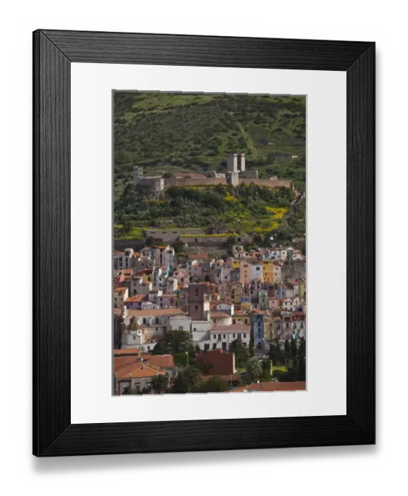 Framed Print : ITALY, Sardinia, Bosa. Town view with Castello Malaspina, mid-morning Framed Print : ITALY, Sardinia, Bosa. Town view with Castello Malaspina, mid-morning