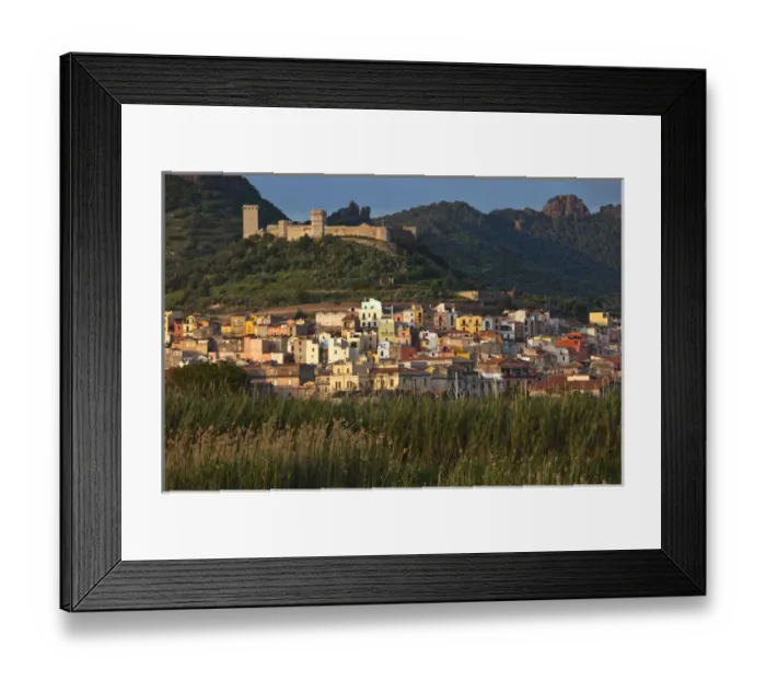 Framed Print : ITALY, Sardinia, Bosa. Town view with Castello Malaspina, sunset Framed Print : ITALY, Sardinia, Bosa. Town view with Castello Malaspina, sunset