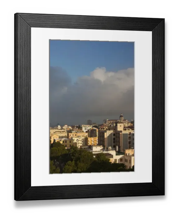 Framed Print : ITALY, Sardinia, Cagliari. City and Basilica Nostra Senora di Bonaria church along Viale Diaz