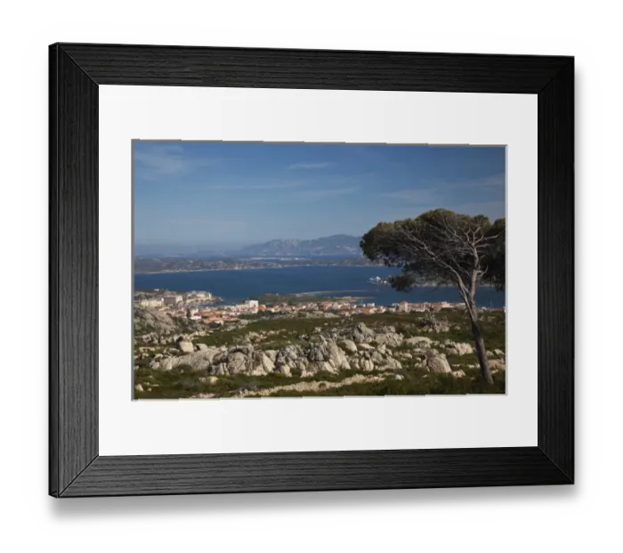 Framed Print : ITALY, Sardinia, La Maddalena. Aerial town view from the hills Framed Print : ITALY, Sardinia, La Maddalena. Aerial town view from the hills