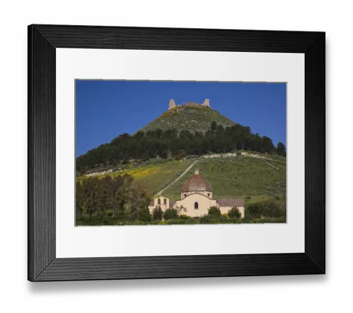 Framed Print : ITALY, Sardinia, Las Plassas. Castello di Marmilla fortress and Chiesa di Maria Maddalena