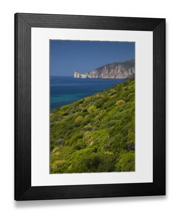 Framed Print : ITALY, Sardinia, Nebida. Coastline by Scoglio Pan di Zucchero islet