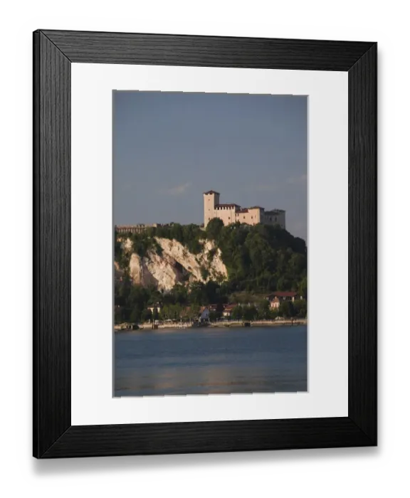 Framed Print : ITALY, Varese Province, Angera. La Rocca fortress from Arona, late afternoon Framed Print : ITALY, Varese Province, Angera. La Rocca fortress from Arona, late afternoon