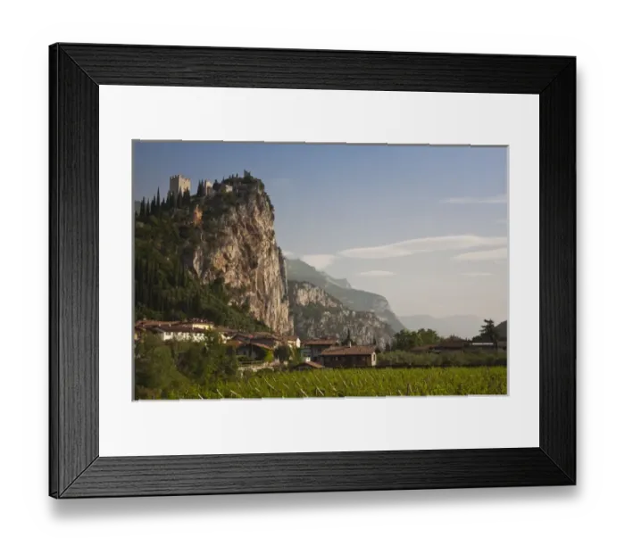 Framed Print : ITALY, Trento Province, Arco. Mountaintop Castello di Arco, view from Sarca River