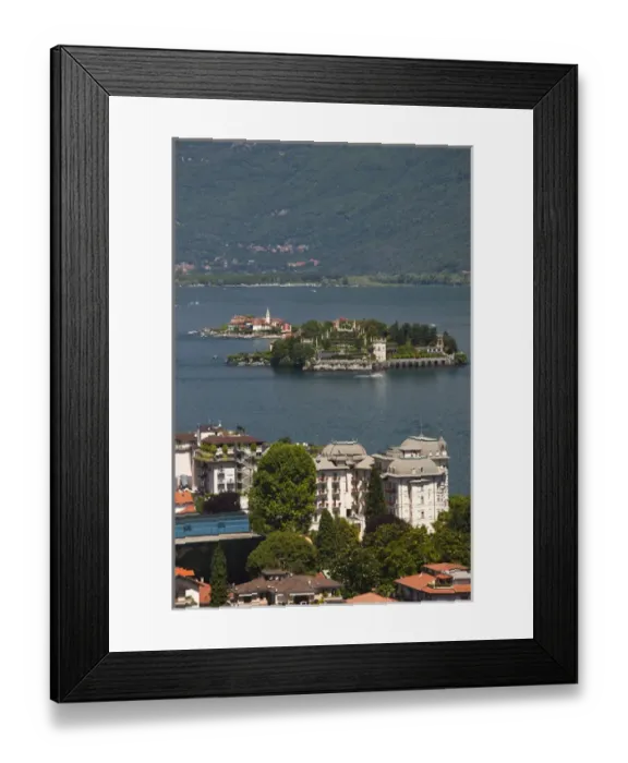 Framed Print : ITALY, Verbano-Cusio-Ossola Province, Stresa. High angle view of town and Borromean Framed Print : ITALY, Verbano-Cusio-Ossola Province, Stresa. High angle view of town and Borromean