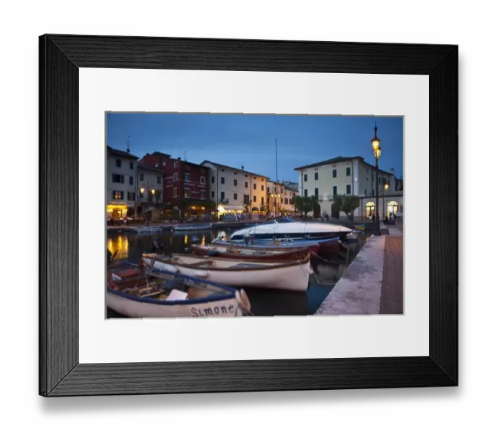 Framed Print : ITALY, Verona Province, Lazise. Old boat harbor, evening Framed Print : ITALY, Verona Province, Lazise. Old boat harbor, evening