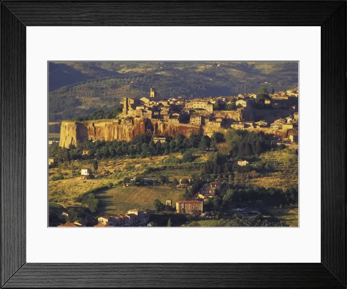 Framed Print : Europe, Italy, Umbria, Orvieto. Late afternoon light on Umbrian hill town