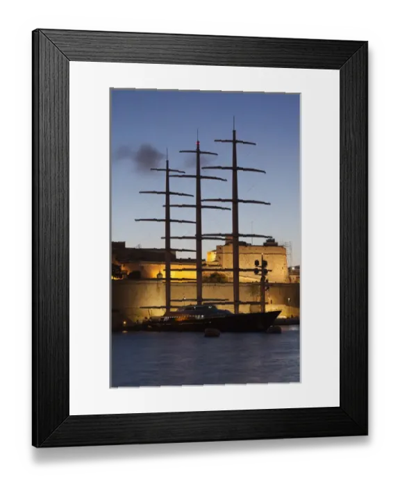 Framed Print : Malta, Valletta, Vittoriosa, Birgu, superyacht and Fort St. Angelo, dawn Framed Print : Malta, Valletta, Vittoriosa, Birgu, superyacht and Fort St. Angelo, dawn