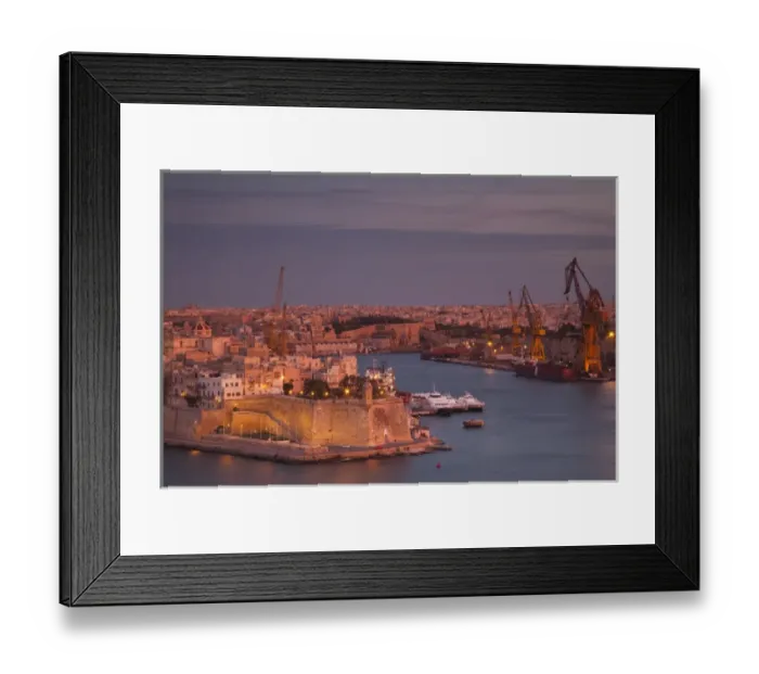 Framed Print : Malta, Valletta, Senglea, L-Isla, elevated view of Senglea Point, dusk Framed Print : Malta, Valletta, Senglea, L-Isla, elevated view of Senglea Point, dusk