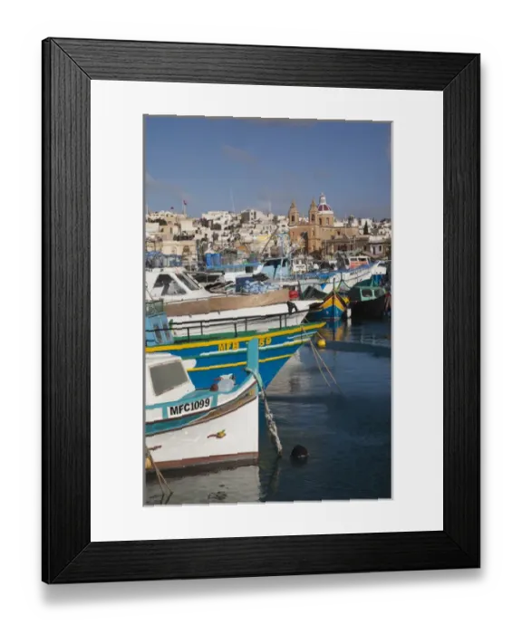 Framed Print : Malta, Southeast, Marsaxlokk, harbor and traditional Luzzu fishing boats Framed Print : Malta, Southeast, Marsaxlokk, harbor and traditional Luzzu fishing boats