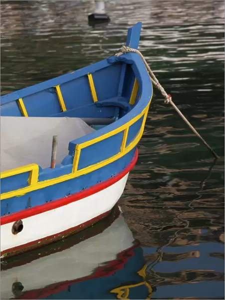 Malta, Gozo Island, Mgarr, detail of traditional luzzu fishing boat
