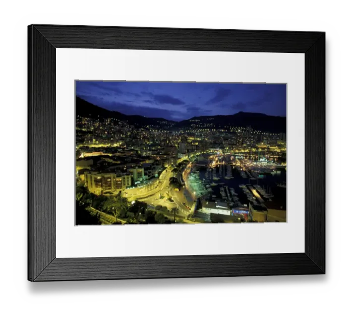 Framed Print : Europe, Monaco. View of port looking towards Monte Carlo, evening Framed Print : Europe, Monaco. View of port looking towards Monte Carlo, evening