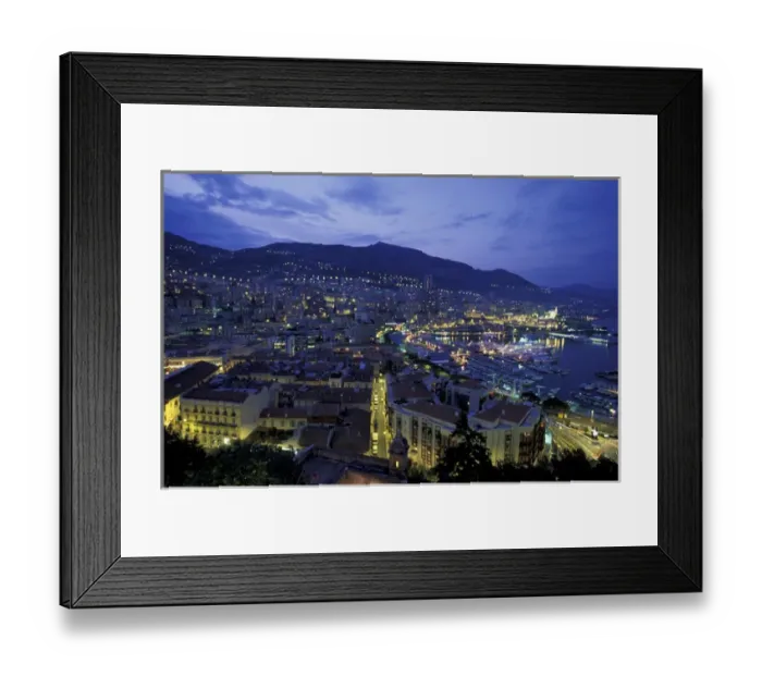 Framed Print : Europe, Monaco. View of port looking towards Monte Carlo, evening