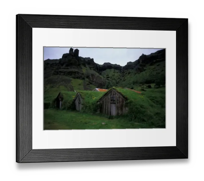 Framed Print : Europe, Iceland, Lomagnupur Mountains, famous Nupsstadur Farm, old grass-covered huts Framed Print : Europe, Iceland, Lomagnupur Mountains, famous Nupsstadur Farm, old grass-covered huts