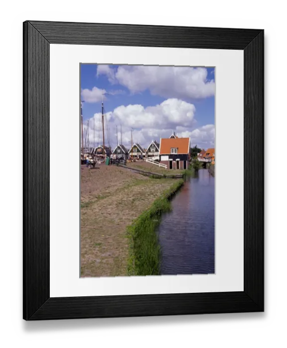 Framed Print : Europe, Netherlands, Amsterdam, Marken. Typical town buildings and canal, charming Framed Print : Europe, Netherlands, Amsterdam, Marken. Typical town buildings and canal, charming