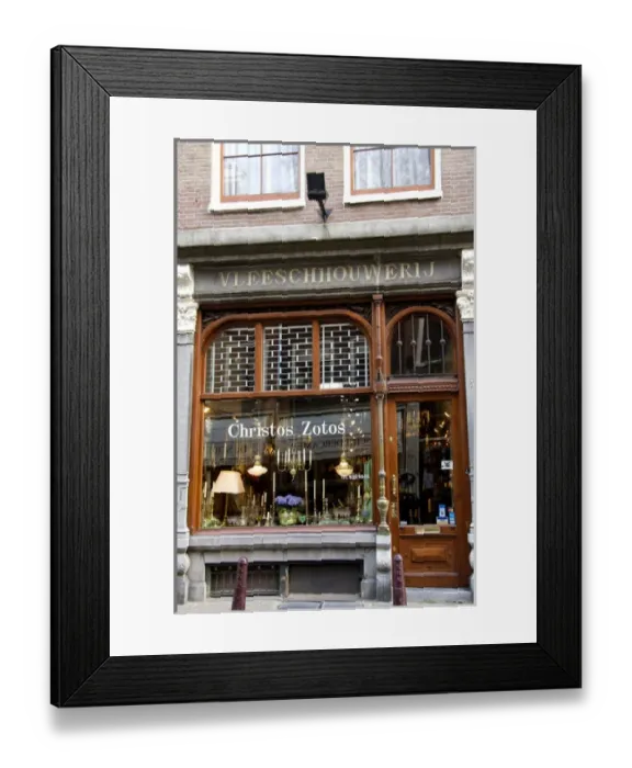 Framed Print : Europe, The Netherlands (aka Holland), Amsterdam. Downtown windows, antique store