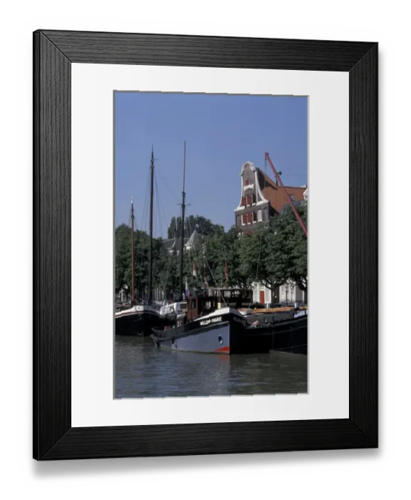 Framed Print : Europe, Netherlands, Dordrecht Boats at the riverbank Framed Print : Europe, Netherlands, Dordrecht Boats at the riverbank
