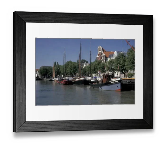 Framed Print : Europe, Netherlands, Dordrecht Boats at the riverbank Framed Print : Europe, Netherlands, Dordrecht Boats at the riverbank