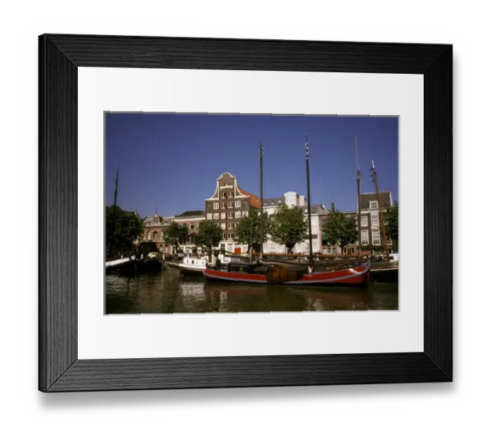 Framed Print : Europe, Netherlands, Dordrecht. Boats lining canal Framed Print : Europe, Netherlands, Dordrecht. Boats lining canal